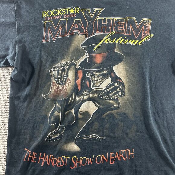 VINTAGE ROCKSTAR ENERGY DRINK Shirt Mens Large Black Mayhem Festival 2010 Goth - Picture 4 of 10